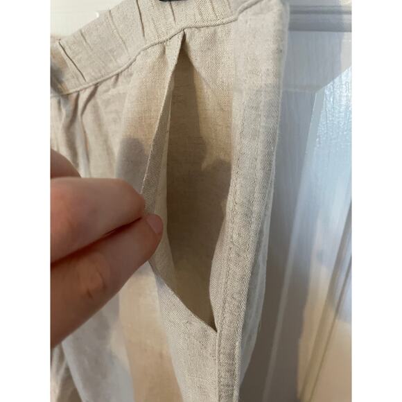 Liz Claiborne Womens Large Pants Linen/Cotton Tan Pockets Tie Close Some Pilling - Picture 6 of 12